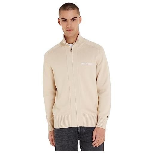 Tommy Hilfiger cardigan uomo cotton zip giacca in maglia, beige (cashmere creme), m