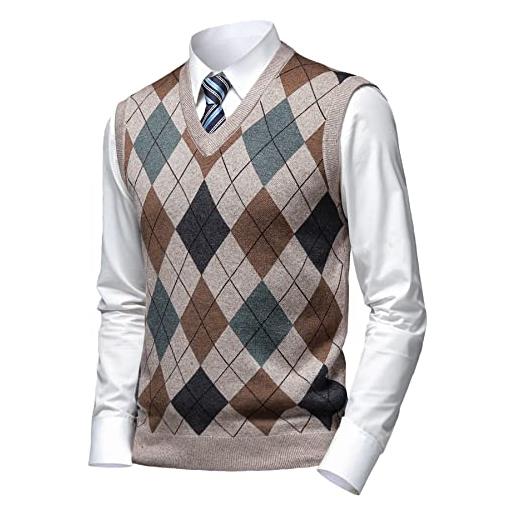 Herothorn gilet maglia da uomo con diamante spesso argyle maglieria senza maniche maglione cardigan scollo a v smanicato pullover panciotto canotte con bottone