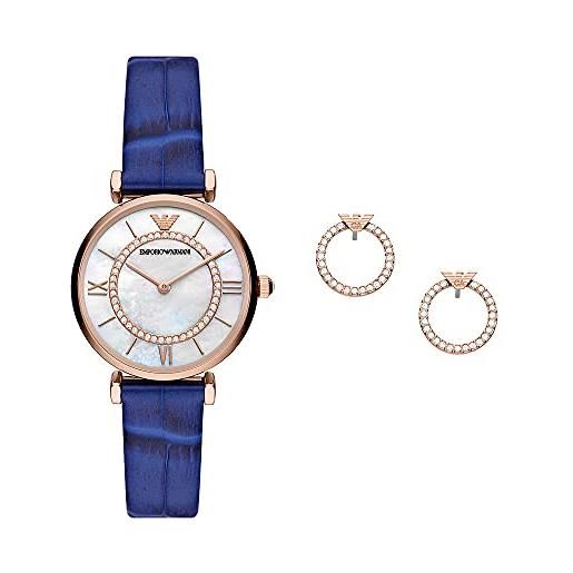 Emporio Armani orologio donna, movimento a due lancette, cassa in acciaio inossidabile oro rosa 32 mm con cinturino in pelle, ar80053