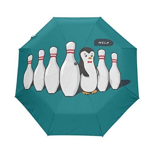 Sawhonn pinguino divertente bowling ombrello automatico pieghevole portatile ombrelli antivento da viaggio per uomini donn