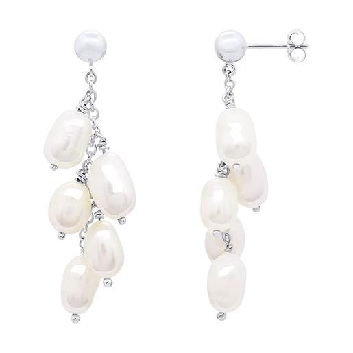 PEARLS & COLORS NATURAL FINE PEARLS pearls & colors - orecchini a grappolo con perle coltivate d'acqua dolce barocche 6-7 mm - qualità aaa+ - argento 925 - gioiello da donna