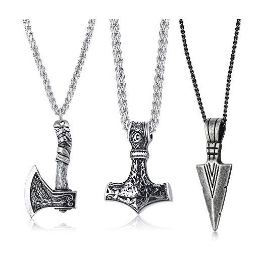 Vnox 3 pezzi gioielli vichingi norvegesi thors hammer norse mjolnir axe collana con ciondolo a punta di freccia per amuleto talismano collana