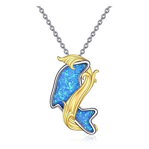 YAFEINI collana delfino per donna opale blu onda marina ciondolo carino collana in argento sterling 925 gioielli regali per ragazze sorella (collana delfino)