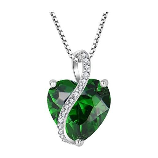 YL collana cuore in argento 925 con ciondolo da donna con pietra portafortuna smeraldo
