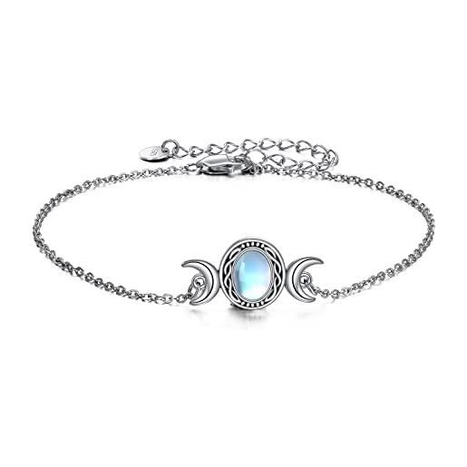 YFN triple moon goddess collana con pietra di luna in argento sterling 925 con ciondolo celtico wiccan gioielli per donna uomo 18, argento sterling, moon, triple