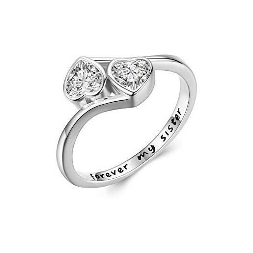 Midir&Etain anello doppio cuore in argento sterling 925 con cuore a forma di cuore per donne forever my sister, ideale come regalo per sorella, argento sterling. , zirconia cubica, 