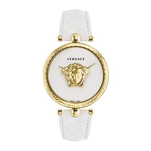 Versace palazzo empire collection orologio da donna di lusso con cinturino bianco con cassa dorata e quadrante bianco, oro, os, palazzo impero