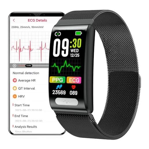 DigiKuber smartwatch ecg, 1,47 pollici impermeabile orologio intelligente con pressione sanguigna, spo2, frequenza cardiaca, promemoria messaggi e chiamate per android ios (1,47 metal)