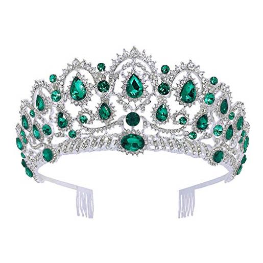 Beaupretty corone di cristallo e diademi con pettine barocco regina matrimonio corona principessa diadema fascia accessori per capelli da sposa verde