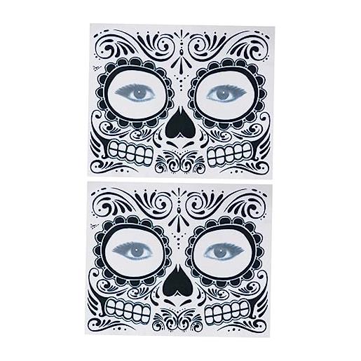 minkissy 2 pz adesivi per il viso adesivi per il trasferimento del viso giorno della morte viso scheletro impermeabili da festa halloween donna carta da lucido