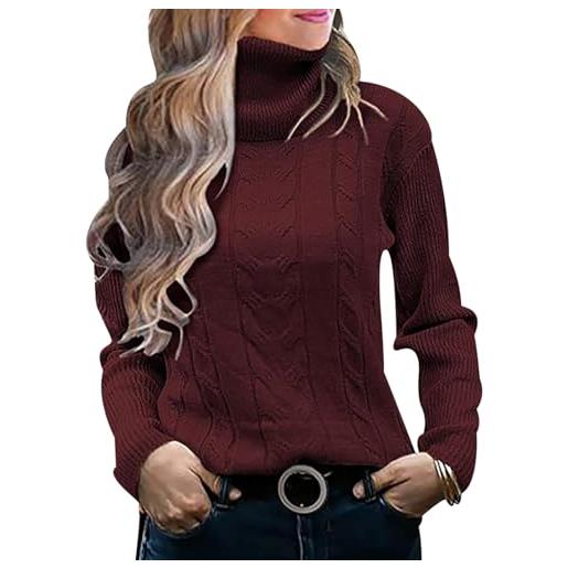 Peuignao maglione dolcevita donna maglioni donna pullover maglione collo alto donna manica lunga invernali larghi jumper donna women sweater maglione largo trecce caldo pesante spesso tricot da donna rosso s