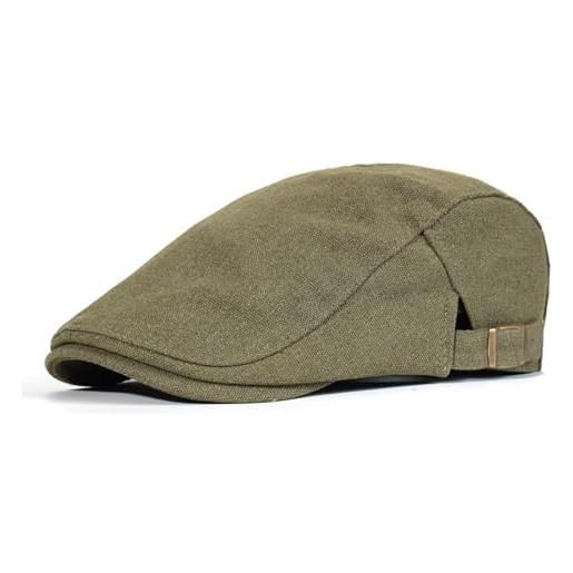 CLoxks berretto cappello di tela moda cappello con lingua d'anatra piatto liscio vintage da uomo berretto casual cappello universale da donna regolabile (56-60 cm) verde militare