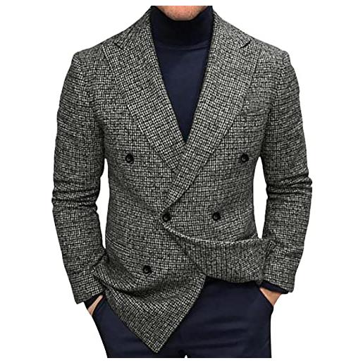 Dinnesis giacca da uomo in tweed sakko inglese - blazer da uomo grigio a quadretti tuta regular fit giacca vintage elegante doppio petto giacca giacca giacca blazer per il tempo libero business blazer per