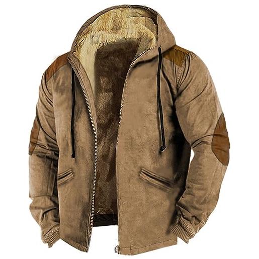 HANXIULIN giacconi invernali 5xl giacca da uomo in cotone con cappuccio in tinta con cerniera giacconi invernali 5xl (khaki, xxxxxl)