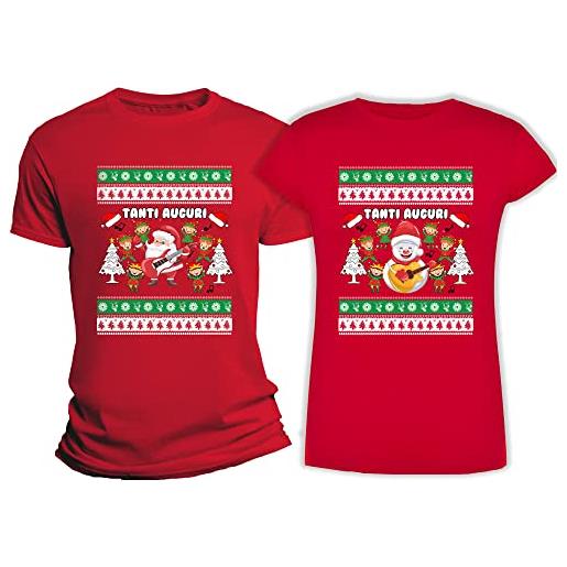 Overthetee coppia magliette natale uomo donna - babbo natale - musica - pupazzo neve - ragazzo - ragazza - compagna - marito - moglie - coppie - natalizie