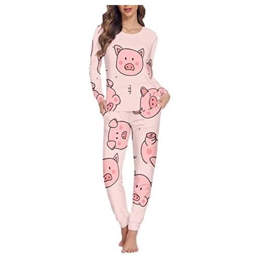 Jndtueit set pigiama per donne adolescenti taglie forti xs-6xl set di 2, maialino rosa. , m