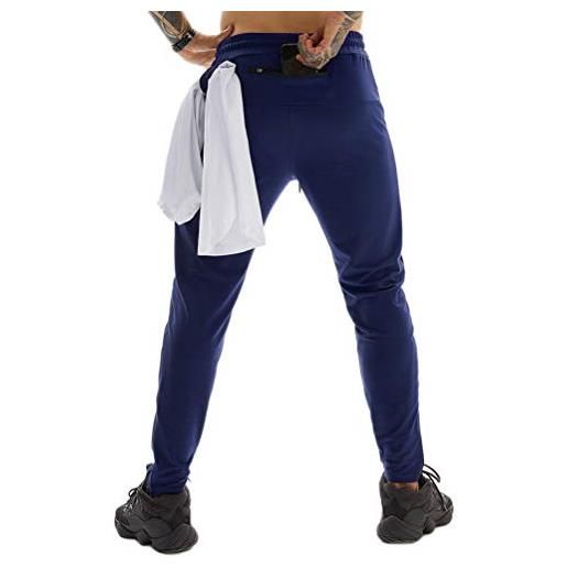 ASKSA - pantaloni da jogging da uomo, per jogging, jogging, sport, fitness, con chiusura lampo, slim fit, per il tempo libero blu scuro m