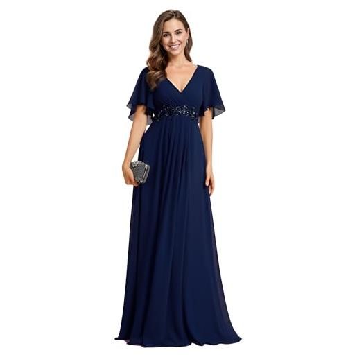 Ever-Pretty vestito donna elegante scollo a v maniche a volant stile lungo abito cerimonia donna denim blu 54