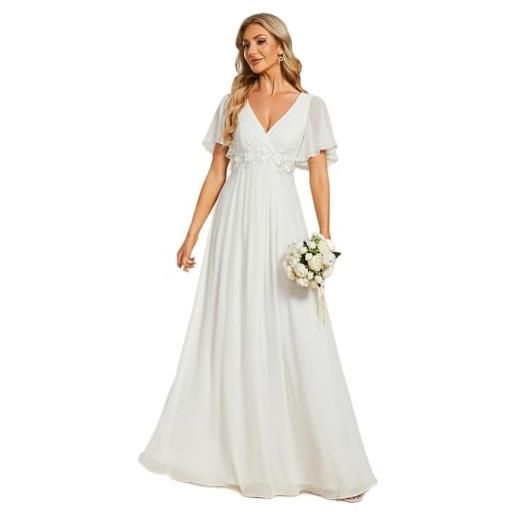 Ever-Pretty vestito donna elegante scollo a v maniche a volant stile lungo abito cerimonia donna verde eucalipto 52