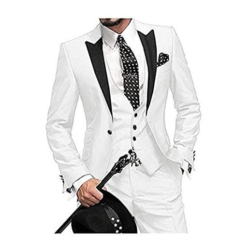 DDSP abiti da uomo neri fatti da uomo slim fit blazer for matrimonio scialle a risvolto anello sposo usura giacca giacca pantaloni (color: white, size: s. )