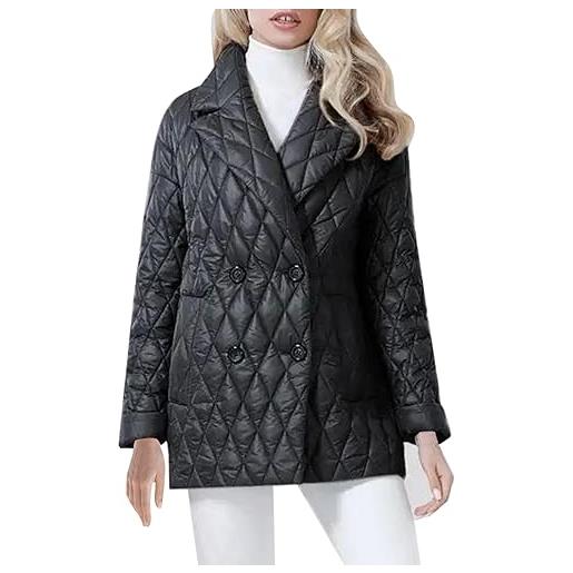 yiouyisheng giacca da donna elegante autunno inverno giacca trapuntata trench doppio petto cardigan giacca di cotone giacca invernale da donna cappotto corto cappotto da donna, 01-nero. , xl
