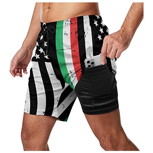 XVBCDFG tronchi da bagno da uomo con bandiera sottile italiana americana con fodera a compressione pantaloncini elasticizzati per surf spiaggia costume da bagno sportivo, come nella foto, xxl