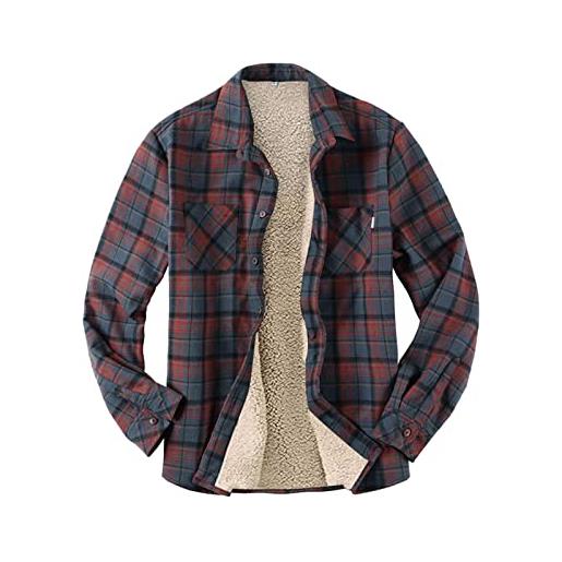 Modaworld uomo plaid camicie termica flanella cappotto manica lunga bottone giù camicie a quadri fodera in peluche giacca da lavoro di cotone cappotto invernale