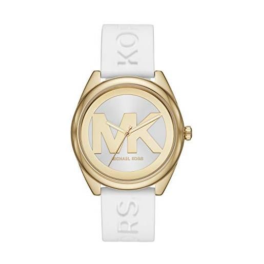 Michael Kors orologio janelle donna, movimento a tre lancette, cassa 42 mm in acciaio inossidabile dorato con cinturino in silicone, mk7141, tono oro e bianco