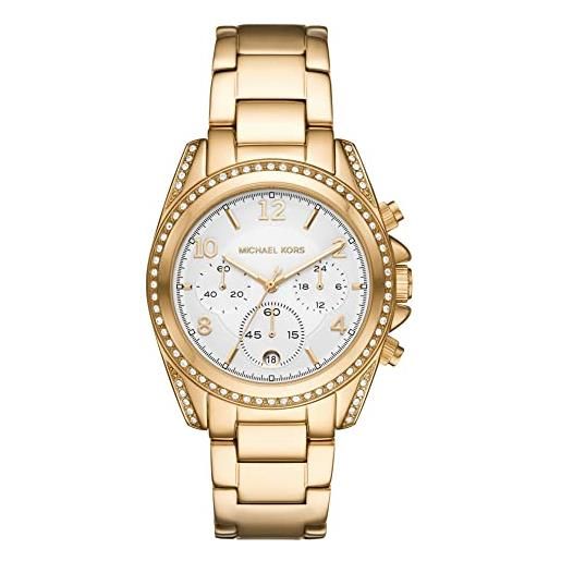 Michael Kors orologio da donna blair, movimento cronografo al quarzo, cassa in acciaio inossidabile dorata da 39 mm con bracciale in acciaio inossidabile, mk6762, tono oro e bianco