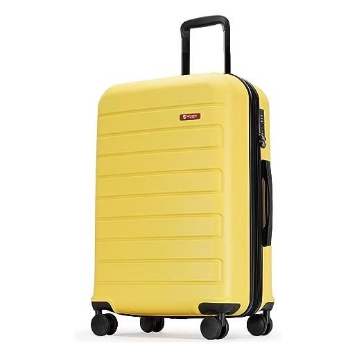 GinzaTravel valigia con 4 ruote doppie con ruote rigide, bagaglio a mano piccolo, 50,8 cm, medio 61 cm, grande 61 cm, resistente, antigraffio, carrello da viaggio, giallo, large: 28in(76*49*30cm), 