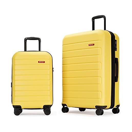 GinzaTravel valigia rigida con ruote girevoli e serratura a combinazione, leggera, in abs, giallo, set of 2(medium&large), set bagagli