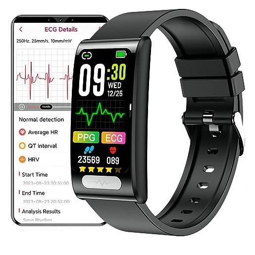 DigiKuber smartwatch ecg, 1,47 pollici impermeabile orologio intelligente con pressione sanguigna, spo2, frequenza cardiaca, promemoria messaggi e chiamate per android ios (1,47 black)