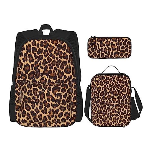 BHCASE cool cheetah leopard zaino 3 pezzi scuola bag con lunch box e astuccio, adatto per ragazzi e ragazze, nero , taglia unica, zaino per bambini