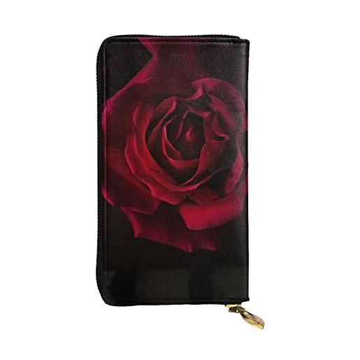 DMORJ portafoglio lungo in pelle da donna con fiore di rosa = >> 7.48x4.13 pollici comodo, leggero, impermeabile, resistente, nero, taglia unica, nero