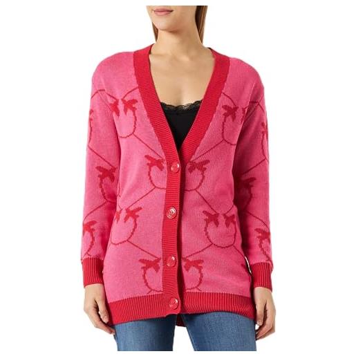 Pinko adelphi cardigan cotone jacqua maglietta a maniche lunghe senza collo, yr4_fuxia/rosso, xxl donna