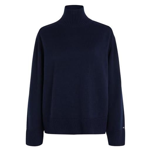 Tommy Hilfiger pullover donna wool blend mock-neck pullover in maglia, blu (desert sky), s