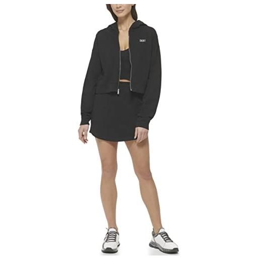 DKNY felpa con cappuccio a maniche lunghe con logo metallizzato, con cerniera integrale maglione, nero, m donna