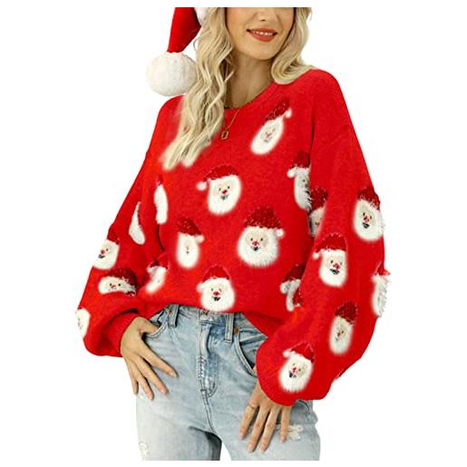Valink maglione natalizio da donna con scollo rotondo alla moda felpa a maniche lunghe pullover rosso