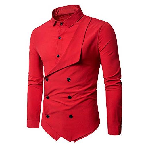 Loeay personalità della moda uomo casual camicia a maniche lunghe slim slim nero bianco rosso camicie da uomo casual slim long seeve colore 2 m