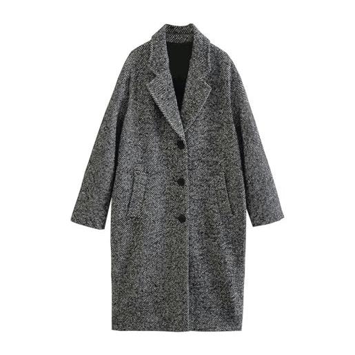 WEITING cappotto invernale monopetto sciolto in lana da donna con motivo a spina di pesce-colore dell'immagine-s