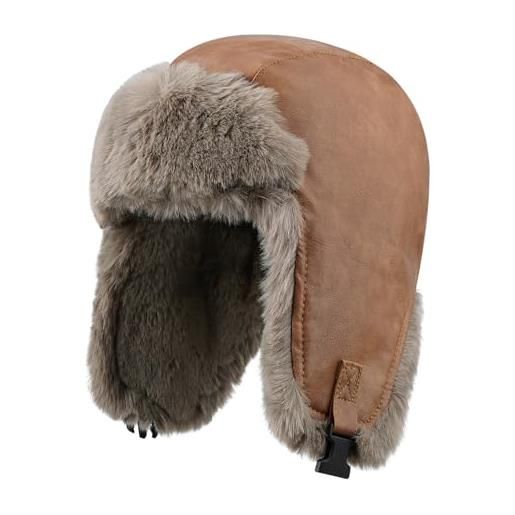 CLAPE cappello da aviatore finta pelle colbacco invernale unisex bomber hat cappello ushanka pelliccia cappello da cacciatore all'aperto