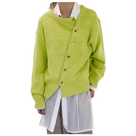 Yowablo cardigan maglione lavorato a maglia girocollo irregolare con fibbia casual da donna in tinta unita giacca di maglia (beige, s)