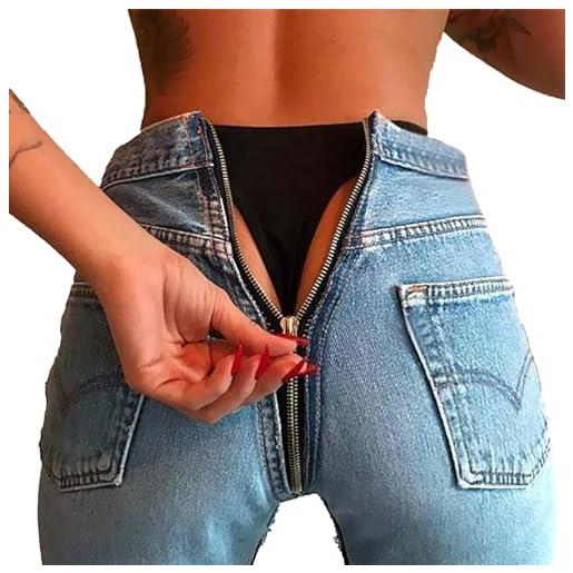 KYZTMHC jeans con cerniera posteriore for donna pantaloni in denim elasticizzato a matita leggings affusolati a vita alta slim denim skinny (color: blue, size: xxl)