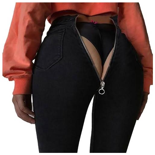 KYZTMHC jeans con cerniera posteriore for donna pantaloni in denim elasticizzato a matita leggings affusolati a vita alta slim denim skinny (color: black, size: xl)