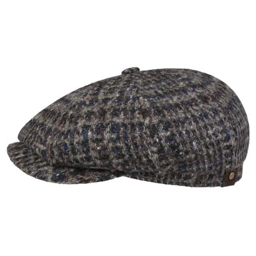 Stetson coppola hatteras hoback virgin wool uomo - made in the eu cappellino lana berretto newsboy con visiera, fodera, oversize inverno autunno/inverno - 55 cm beige-blu