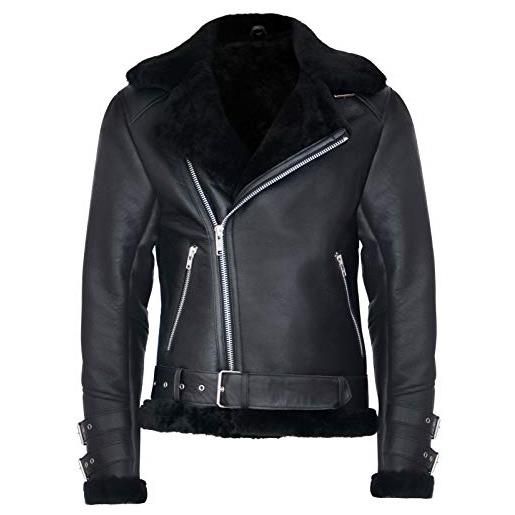 Infinity Leather giacca in pelle da motociclista marrone in shearling in vera pelle di montone retrò raf b3 pilot da uomo 2xl