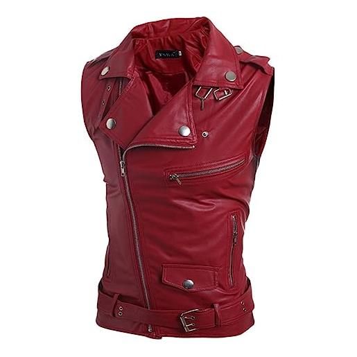 Beokeuioe gilet in pelle bovina nera da motociclista, per motociclisti, motociclisti, rock, senza maniche, classico, stile brando, a2 rosso. , m
