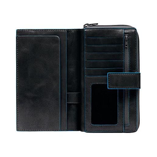 Piquadro blue square portamonete con 12 alloggiamenti per carte di credito, 18 cm, 0.75 litri, nero