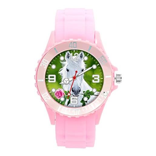 TAPORT orologio al quarzo rotondo in silicone rosa per gli appassionati di cavalli e3, rosa, moderno