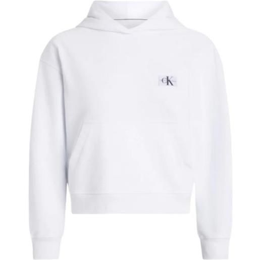 Calvin Klein Jeans woven label hoodie felpa capp. Bianca donna